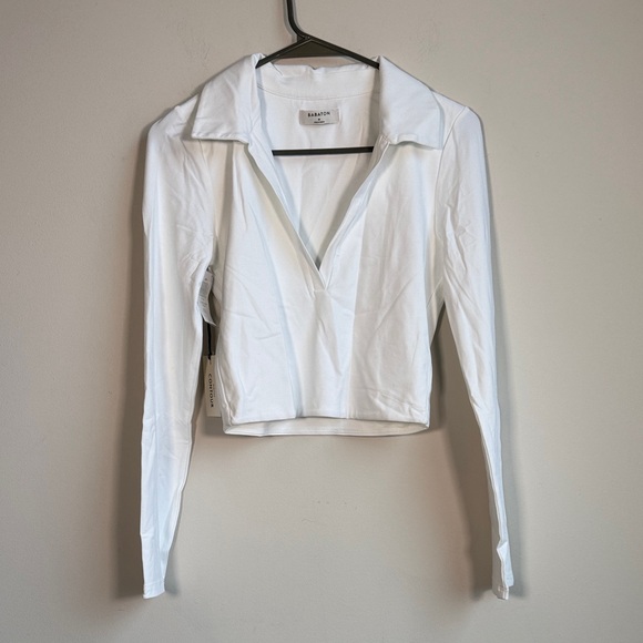 NWT Babaton Contour Polo Longsleeve in White - M - Picture 3 of 6